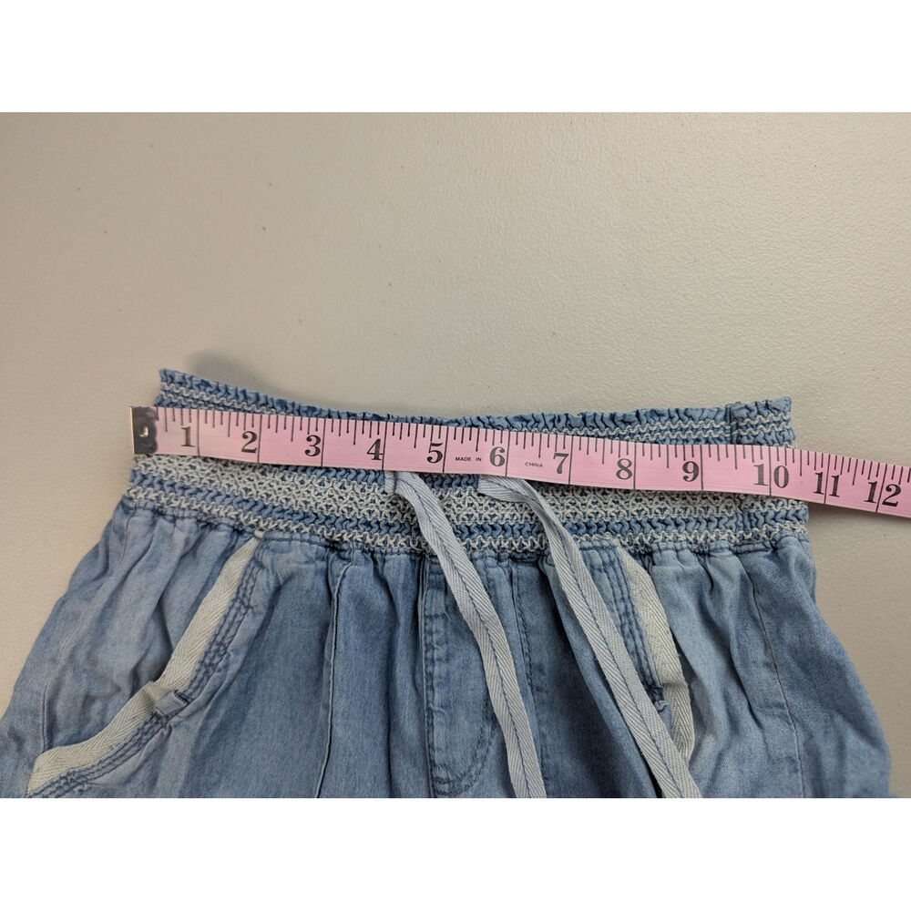 Rewash Chambray Denim Pants Lightweight Wide Leg Shirred Stretch Blue Small - Picture 7 of 9